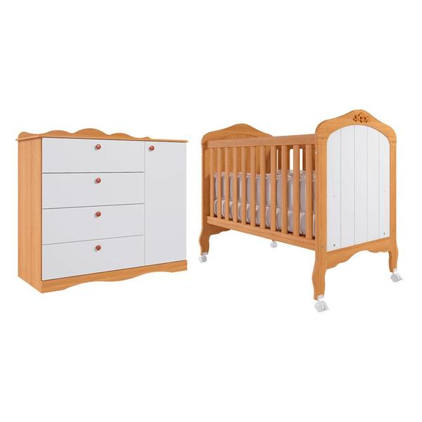 Imagem de Conjunto Quarto de Bebe Comoda Encanto e Berço Harmonia 100% MDF Permóbili Baby Nature/Branco