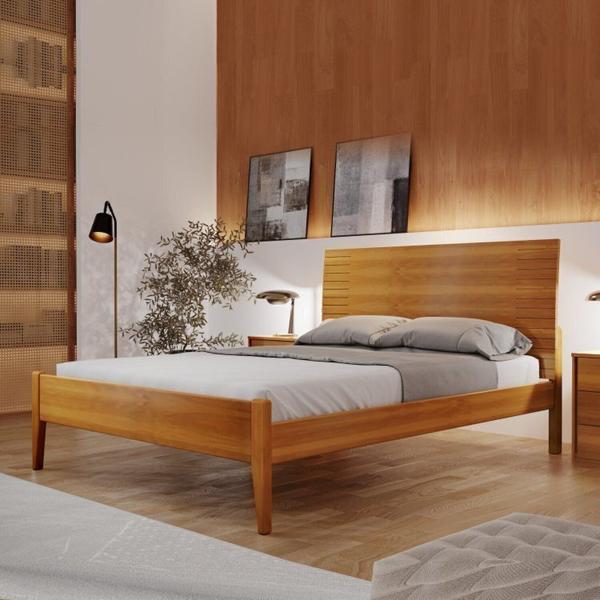 Imagem de Conjunto Quarto de Casal Cama 140cm com Cômoda 5 Gavetas com Sapateira Unique Amêndoa Mel