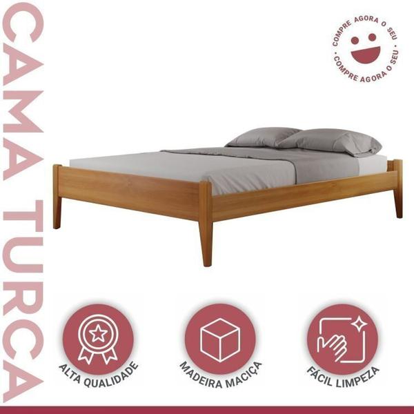 Imagem de Conjunto Quarto de Casal Cama em Madeira Maciça com 2 Mesas de Cabeceira 2 Gavetas e 1 Nicho Unique Amêndoa Mel