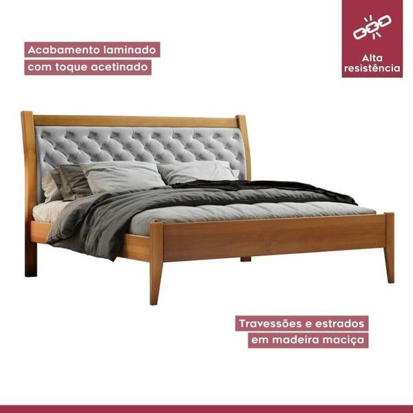 Imagem de Conjunto Quarto de Casal Cama Queen 160cm e 2 Mesas de Cabeceira 2 Gavetas Unique Amêndoa Mel/Cinza Claro