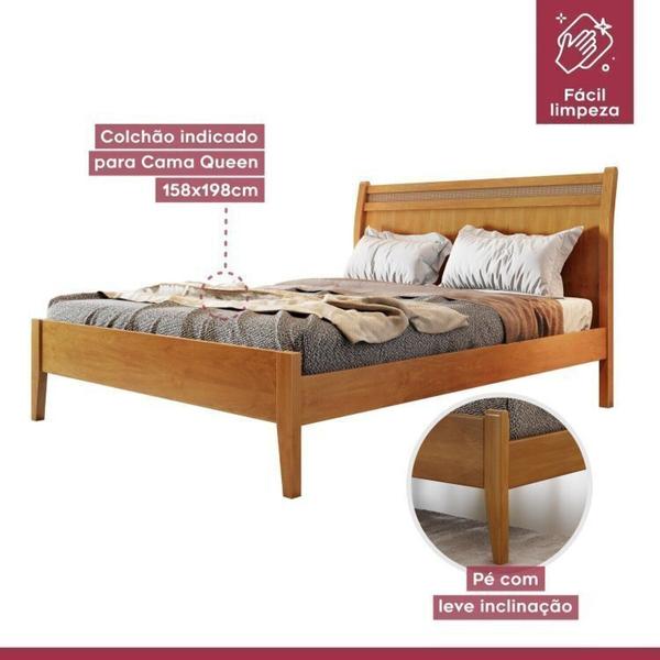 Imagem de Conjunto Quarto de Casal Cama Queen 160cm em Madeira Maciça e Cômoda 5 Gavetas com Sapateira Unique Amêndoa Mel