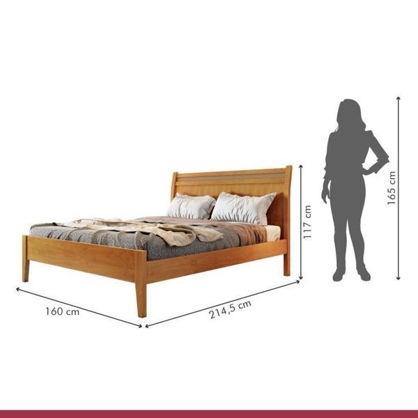 Imagem de Conjunto Quarto de Casal Cama Queen 160cm em Madeira Maciça e Cômoda 5 Gavetas com Sapateira Unique Amêndoa Mel