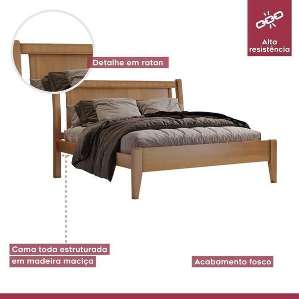 Imagem de Conjunto Quarto de Casal Cama Queen em Madeira Maciça e Cômoda 5 Gavetas com Sapateira Rattam Amêndoa Mel