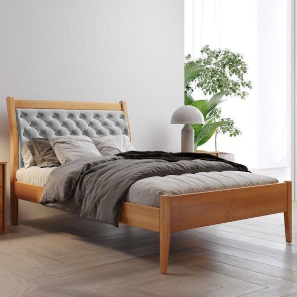 Imagem de Conjunto Quarto de Solteiro Cama Vivare e Cômoda 5 Gavetas com Sapateira Amêndoa Mel/Cinza Claro