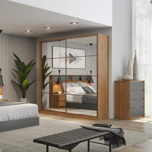 Conjunto Quarto Guarda Roupa com 2 Espelhos e Comoda Napolis Amendola Grafito - Mais de Casa Imagem de Conjunto Quarto Guarda Roupa com 2 Espelhos e Comoda Napolis Amendola Grafito
