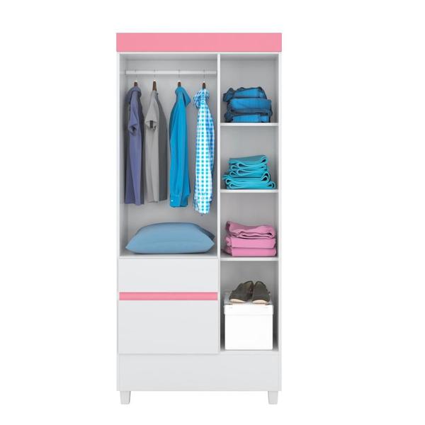 Imagem de Conjunto Quarto Guarda Roupa e Comoda Fabi Branco Rosa