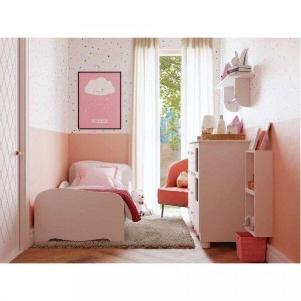 Imagem de Conjunto Quarto Infantil 1 Mini Cama 1 Cômoda 2 Nichos e 1 Prateleira Espresso Móveis Branco