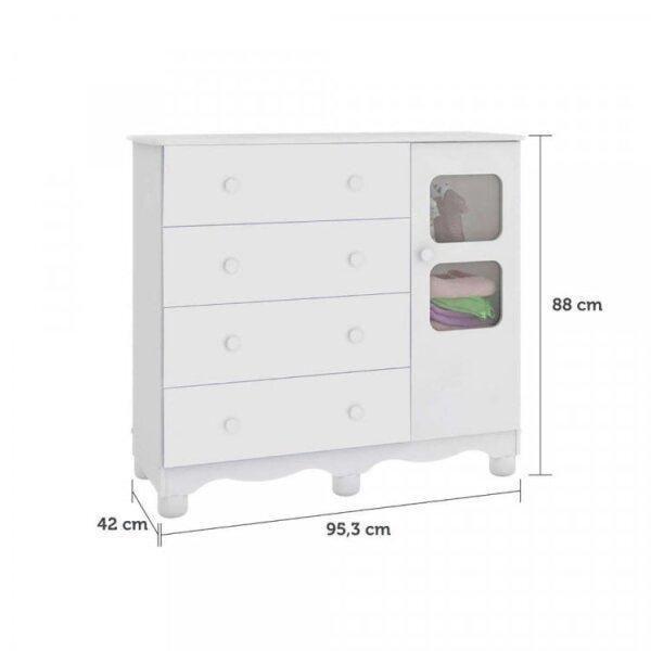 Imagem de Conjunto Quarto Infantil com Cômoda 4 Gavetas e Mini Cama com Proteção Lateral Uli Espresso Móveis Branco