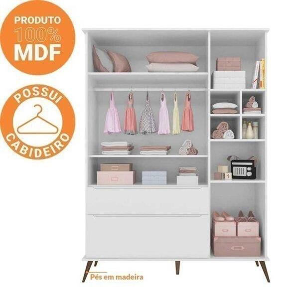 Imagem de Conjunto Quarto Infantil com Guarda-roupa 3 Portas e Cômoda com Sapateira Melinda 100% Mdf Branco