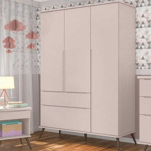 Imagem de Conjunto Quarto Infantil com Guarda-roupa 3 Portas e Cômoda com Sapateira Melinda 100% Mdf Rosa