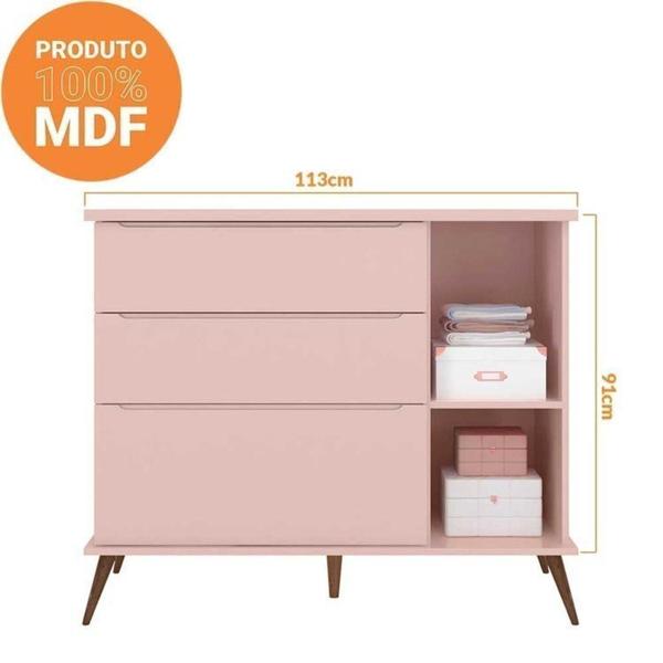 Imagem de Conjunto Quarto Infantil com Guarda-roupa 3 Portas e Cômoda com Sapateira Melinda 100% Mdf Rosa