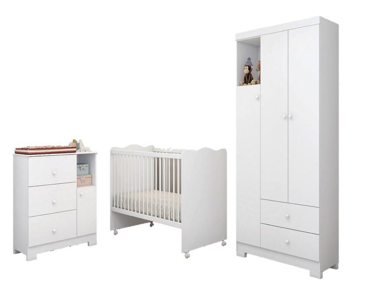 Imagem de Conjunto Quarto Infantil Completo Flok 100% MDF-Roupeiro-Cômoda-BerçoLolly-2x1-Moveis Estrela