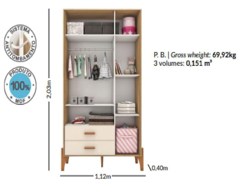 Imagem de Conjunto Quarto Infantil Completo Iris 100% MDF-Roupeiro-Cômoda-Berço-Moveis Estrela