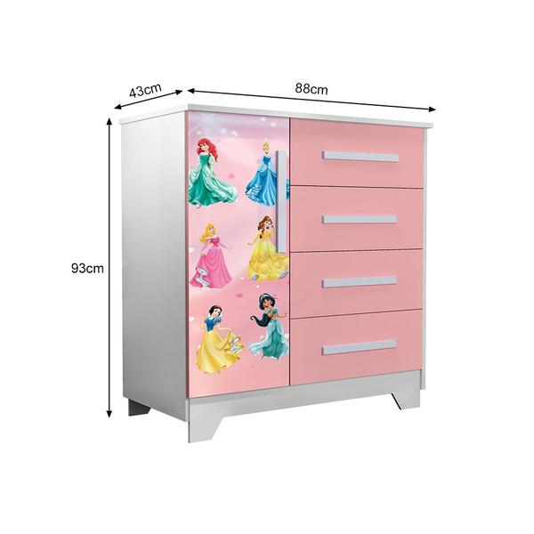 Imagem de Conjunto Quarto Infantil Princesas - Roupeiro E Cômoda Mdf - Rosa