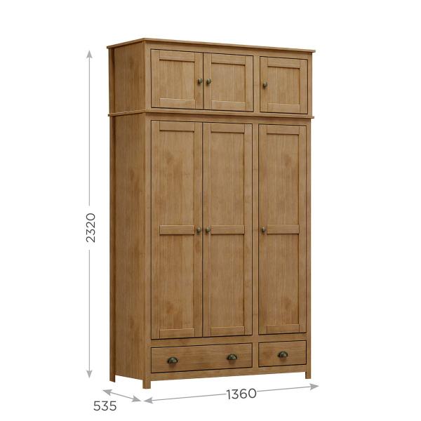 Imagem de Conjunto Quarto Topázio Freijó: Guarda-Roupa 6 Portas, maleiro, Cômoda 4 Gavetas Madeira Pinus - Finestra