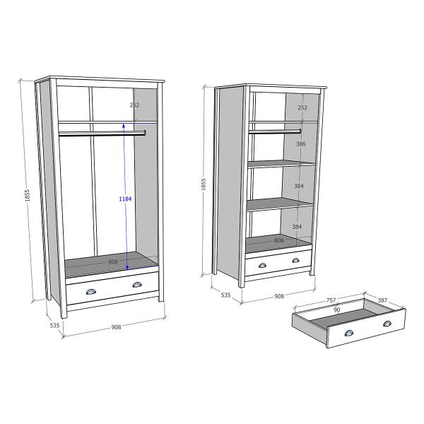 Imagem de Conjunto Quarto Topázio Freijó: Guarda-Roupa Casal 2 Portas, Cômoda 4 Gavetas Madeira Pinus - Finestra