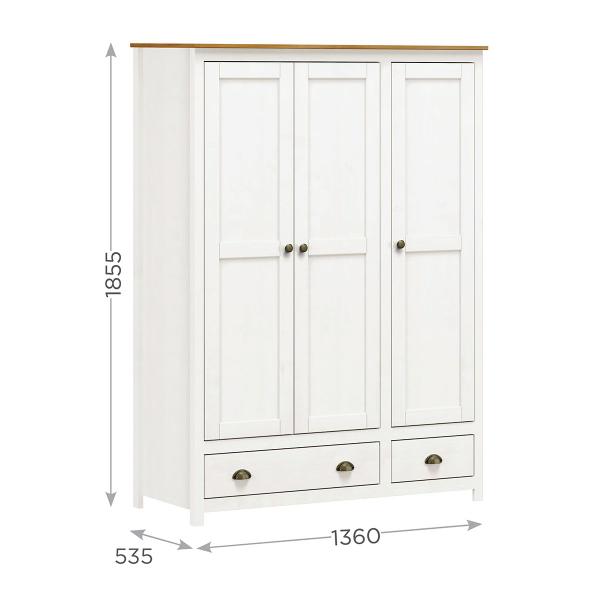 Imagem de Conjunto Quarto Topázio: Guarda-Roupa Casal 3 Portas, Escrivaninha, Cômoda 4 Gavetas Madeira Pinus  Branco/Freijó - Finestra