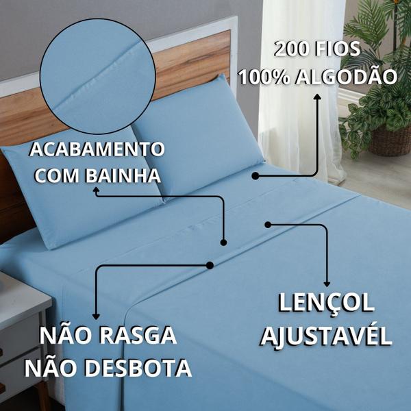 Imagem de Conjunto Queen 4 Peças 200 Fios Jogo de Lençol Algodão com Elástico Roupa de Cama Box