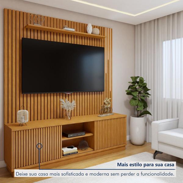 Imagem de Conjunto Rack Arezzo 180cm com Painel Ripado com Led para Tv de até 75 Polegadas com Led Paris