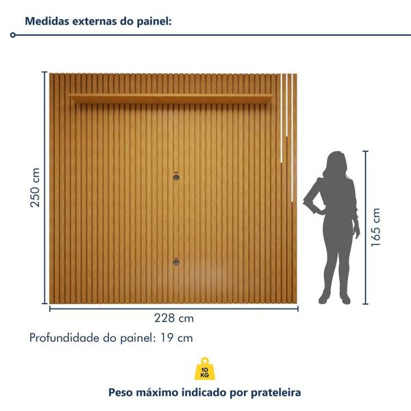 Imagem de Conjunto Rack Arezzo 220cm com Painel Ripado com Led para Tv de até 75 Polegadas com Led Paris