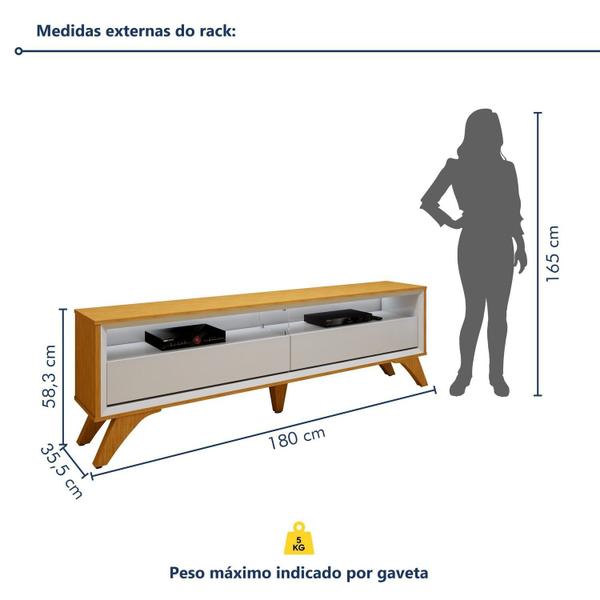 Imagem de Conjunto Rack Áustria 180cm com Painel Ripado para Tv de até 75 Polegadas Paris Naturalle/Off White