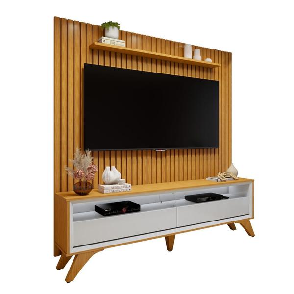 Imagem de Conjunto Rack Áustria 180cm com Painel Ripado para Tv de até 75 Polegadas Paris Naturalle/Off White