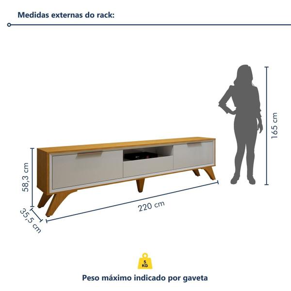 Imagem de Conjunto Rack Áustria 220cm com Painel Ripado para Tv de até 75 Polegadas Paris Naturalle/Off White