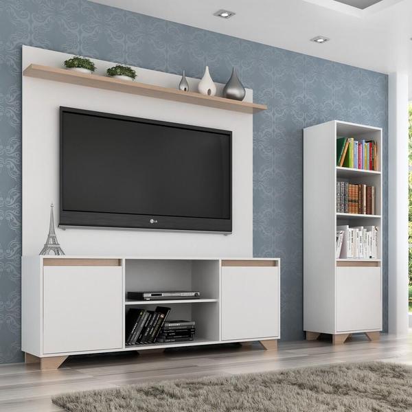 Imagem de Conjunto Rack com Painel TV 40" e Livreiro Multimóveis CR45103 Branco/Siena