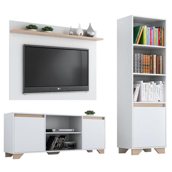 Imagem de Conjunto Rack com Painel TV 55" e Livreiro Multimóveis CR45105 Branco/Siena