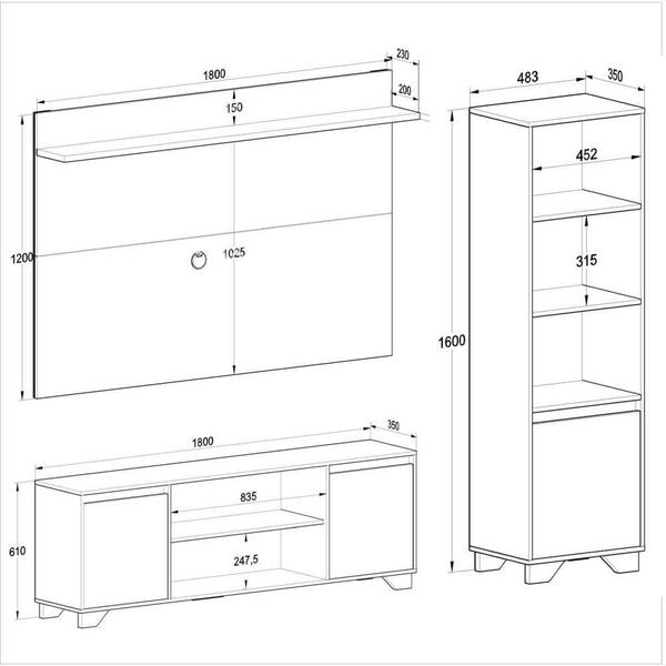 Imagem de Conjunto Rack com Painel TV 55" e Livreiro Multimóveis CR45105 Grafite/Siena