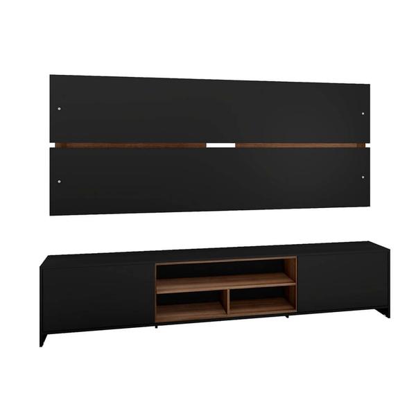 Imagem de Conjunto Rack e Painel de TV 220cm Preto Madeirado Lilies Móveis