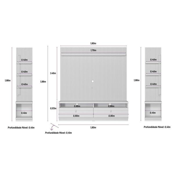 Imagem de Conjunto Rack e Painel Ripado - TV 75 Polegadas - 2 Portas 2 Gavetas - Modulado Ouro Preto