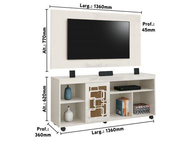 Imagem de Conjunto Rack + Painel Para Tv Até 50'' Pol Off white / Nat