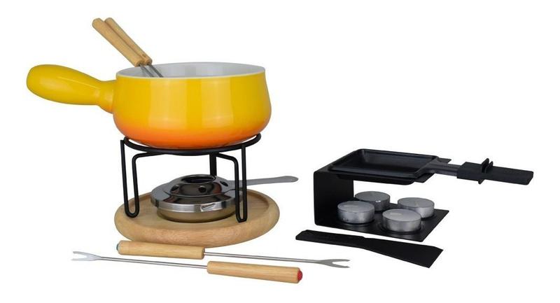 Imagem de Conjunto Raclette Preto Fondue Amarelo 16 Pç 1256/109 - Brinox 