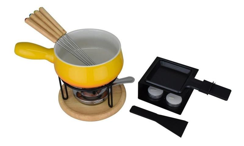 Imagem de Conjunto Raclette Preto Fondue Amarelo 16 Pç 1256/109 - Brinox 