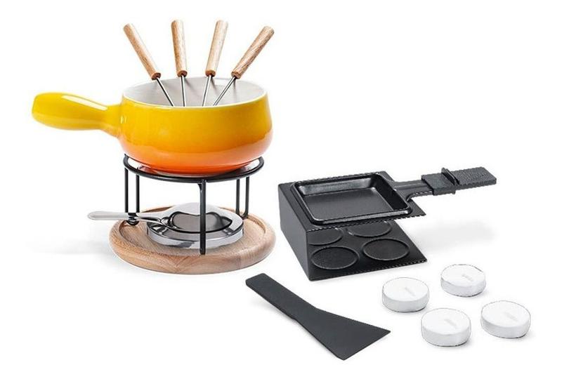 Imagem de Conjunto Raclette Preto Fondue Amarelo 16 Pç 1256/109 - Brinox 