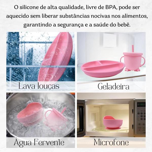 Imagem de Conjunto Refeição Bebê Prato Babador Copo Talheres Silicone