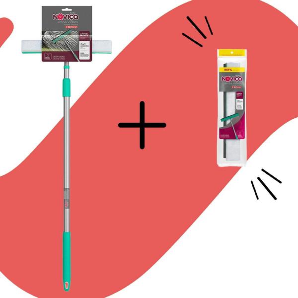 Conjunto Rodo Limpa Vidros Cabo Extensor com Refil Noviça Imagem de Conjunto Rodo Limpa Vidros Cabo Extensor com Refil Noviça