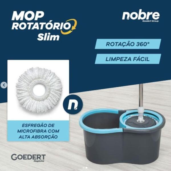 Imagem de Conjunto Rotatório Mop Esfregão Giratório 360 Cesto Balde 13 litros Cabo Inox cinza Nobre Slim