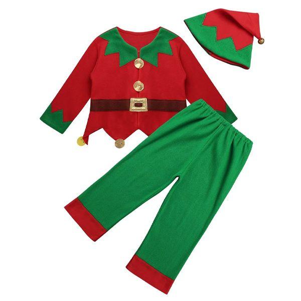 Imagem de Conjunto Roupa Fantasia de Duende Ajudante de Papai Noel Infantil Natal