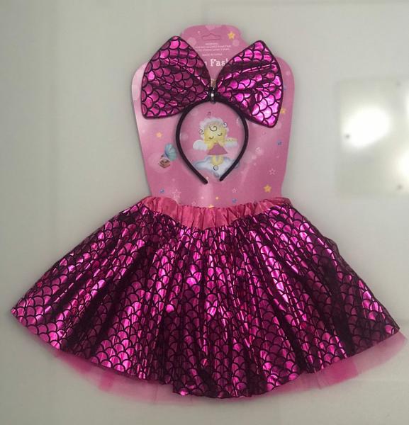 Imagem de Conjunto Saia Fantasia Carnaval Halloween Minnie Sereia Metalizado - Tamanho Único Indicado Para Crianças de 5 Até 10 Anos