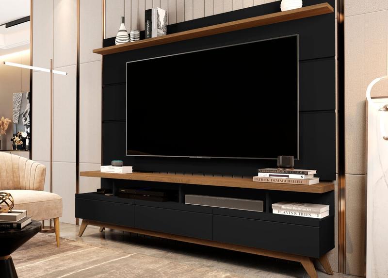 Imagem de Conjunto Sala com Rack Painel TV 72" Preto Freijo Vivare Wood 1,8