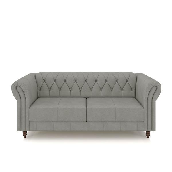 Imagem de Conjunto Sala de Estar 1 Sofá Living 180cm e 1 Poltrona Stanford Chesterfield Pés Madeira Couro Cinza G58 - Gran Belo