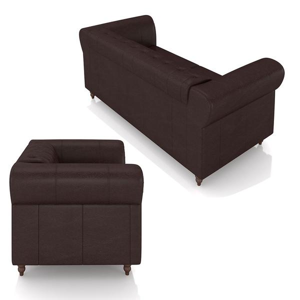 Imagem de Conjunto Sala de Estar 1 Sofá Living 180cm e 2 Poltronas Stanford Chesterfield Pés Madeira Couro Wine Vinho G58 - Gran Belo