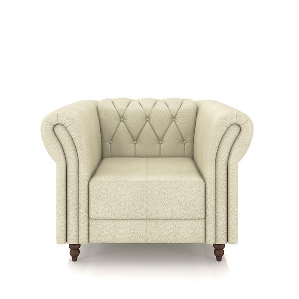 Imagem de Conjunto Sala de Estar 1 Sofá Living 200cm e 1 Poltrona Stanford Chesterfield Pés Madeira Couro Off White G58 - Gran Belo