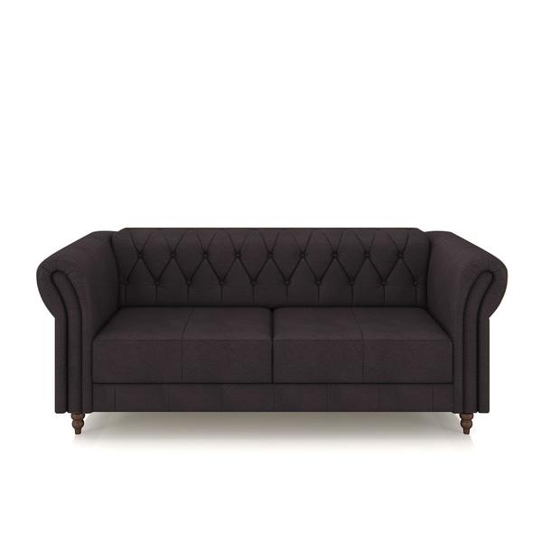 Imagem de Conjunto Sala de Estar 1 Sofá Living 200cm e 2 Poltronas Stanford Chesterfield Pés Madeira Couro Borgonha G58 - Gran Belo