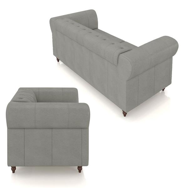 Imagem de Conjunto Sala de Estar 1 Sofá Living 200cm e 2 Poltronas Stanford Chesterfield Pés Madeira Couro Cinza G58 - Gran Belo