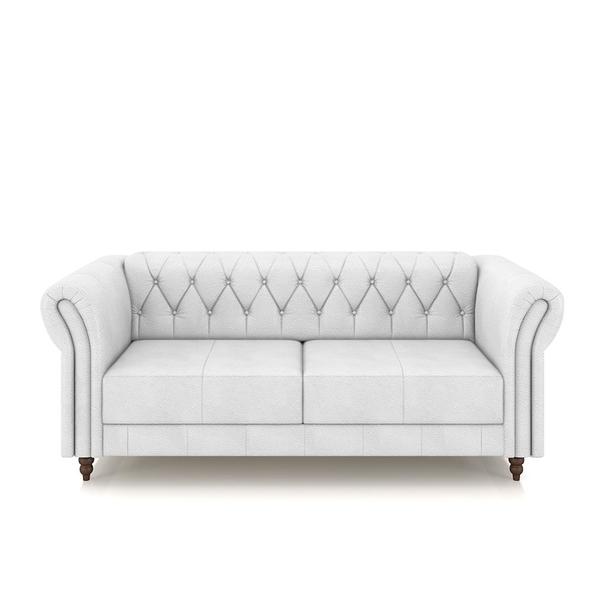 Imagem de Conjunto Sala de Estar 1 Sofá Living 220cm e 1 Poltrona Stanford Chesterfield Pés Madeira Couro Branco G58 - Gran Belo