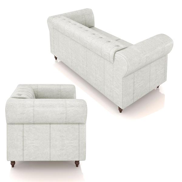 Imagem de Conjunto Sala de Estar 1 Sofá Living 220cm e 1 Poltrona Stanford Chesterfield Pés Madeira Couro Branco Manchado G58 - Gran Belo