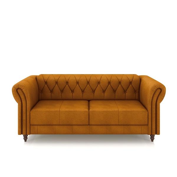 Imagem de Conjunto Sala de Estar 1 Sofá Living 220cm e 1 Poltrona Stanford Chesterfield Pés Madeira Couro Mel G58 - Gran Belo